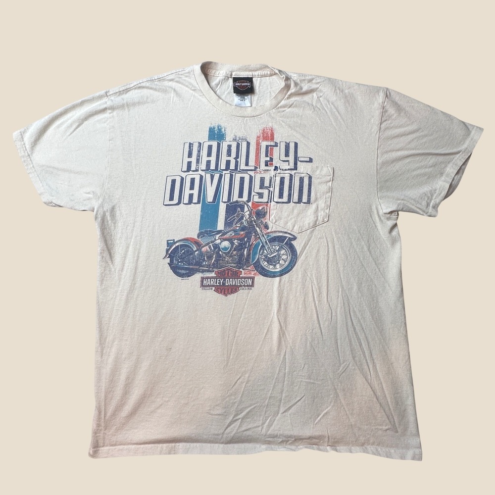Harley-Davidson T-Shirt Mens XL 5L38 Cream Smoky Mountain Tennessee Pocket GOOD